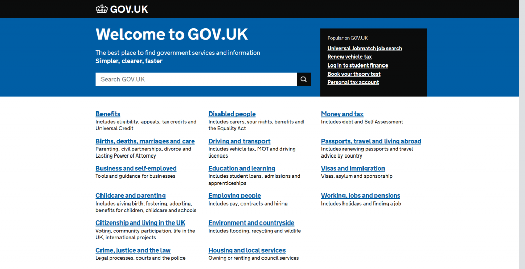 UK Government Website Homepage