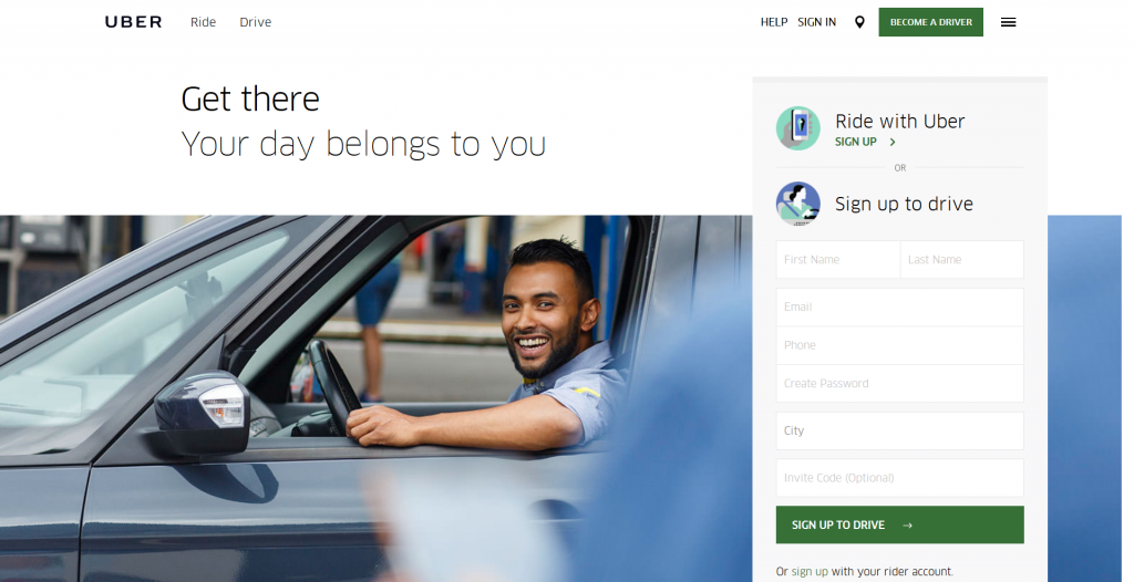 Uber Website Homepage